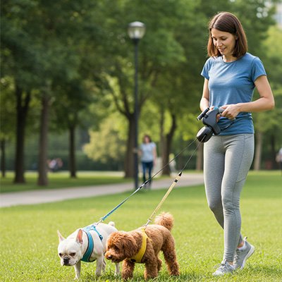Double Laisse pour Chien Enrouleur