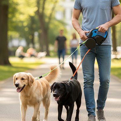 Laisse double pour Chien avec lampe de poche